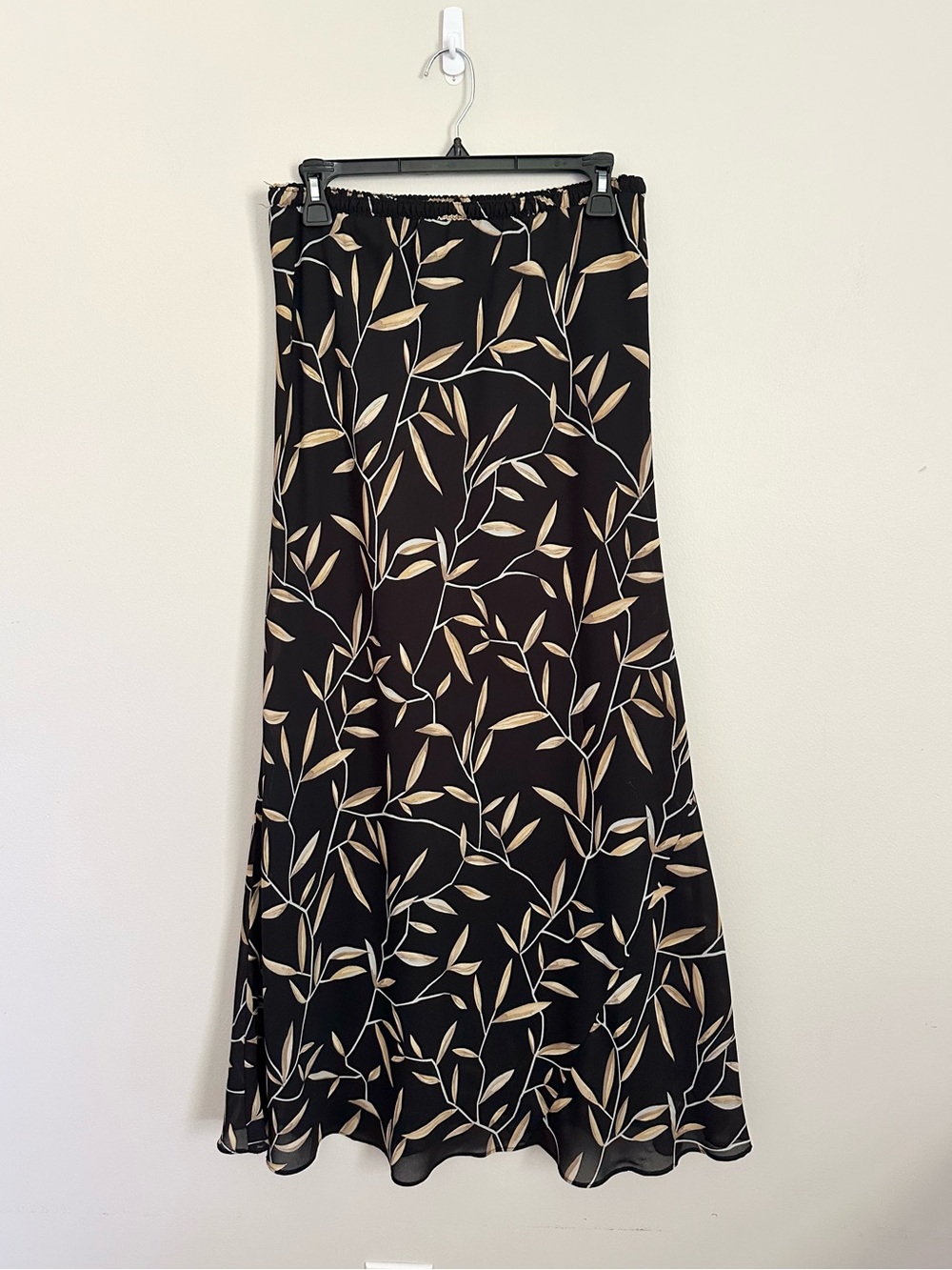 Vintage 90s Black Mesh Maxi Slip Skirt Leaf Print Size Large Boho Soft Grunge - Picture 2 of 9